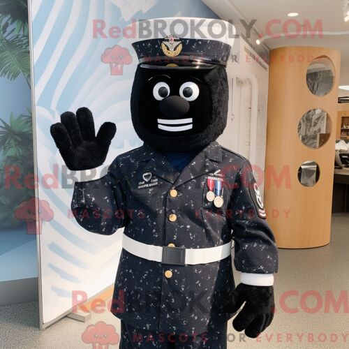 Costume Mascotte Redbrokoly De Soldat De La Marine Noire Personnage Habillé D Un Cardigan Et De Bandeaux