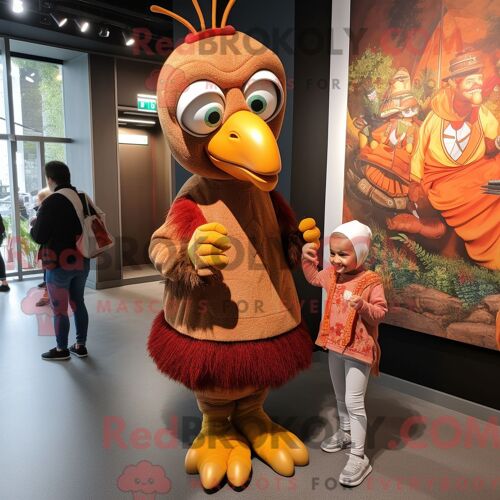 Personnage De Costume De Mascotte Redbrokoly De Dinde Habillé D Un T-Shirt Graphique Et De Montres