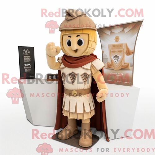 Costume De Mascotte Redbrokoly De Soldat Romain Beige Personnage Habillé D Une Combishort Et D Épingles À Châle