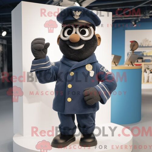 Costume Mascotte Redbrokoly De Soldat De La Marine Noire Personnage Habillé D Un Cardigan Et De Bandeaux