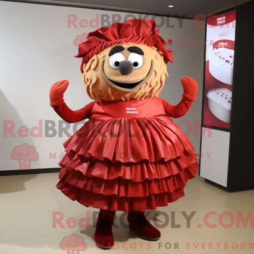 Personnage De Costume De Mascotte Redbrokoly De Lasagne Rouge Habillé D Une Jupe Plissée Et De Ceintures De Smoking