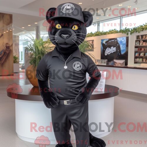 Costume De Mascotte Redbrokoly De Jaguar Noir Personnage Habillé D Un Legging Et D Épingles À Chapeau