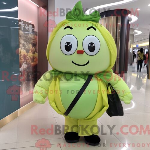 Personnage De Costume De Mascotte Redbrokoly Dim Sum Vert Citron Habillé Avec Un Pantalon Habillé Et Des Sacs À Dos
