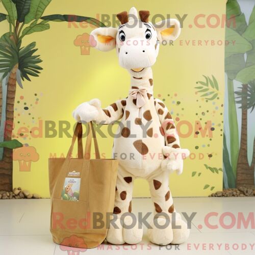 Personnage Mascotte Redbrokoly De Girafe Crème Habillé D Un Body Et De Sacs Fourre-Tout
