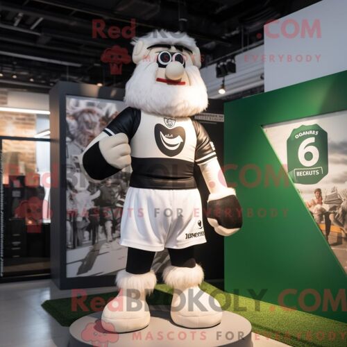 Costume Mascotte Redbrokoly Guinness Blanche Personnage Habillé Avec Un Maillot De Rugby Et Des Bretelles