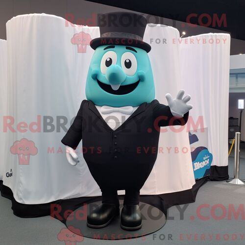 Costume De Mascotte Redbrokoly Cyan Beef Wellington Habillé D Un Smoking Et De Coussinets De Pieds