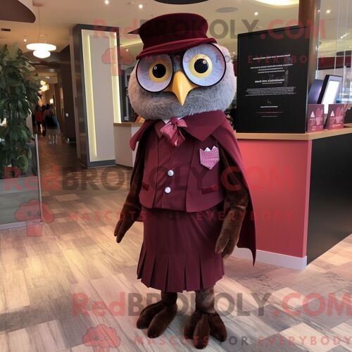 Costume De Mascotte Redbrokoly De Hibou Marron Habillé Avec Une Robe Midi Et Des Pochettes De Costume