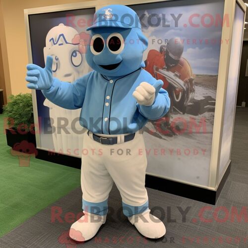 Personnage De Costume De Mascotte Redbrokoly De Gant De Baseball Bleu Ciel Habillé D Un Pantalon Chino Et De Pochettes De Costume