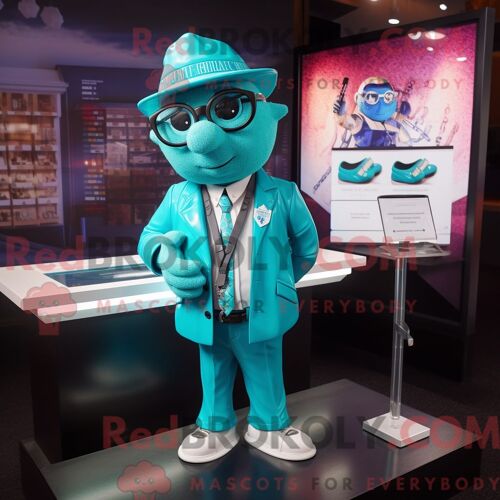 Costume Mascotte Redbrokoly D Avocat Turquoise Habillé Avec Un Coupe-Vent Et Des Colliers