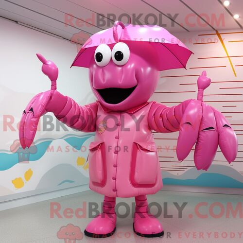 Costume De Mascotte Redbrokoly De Homard Rose Personnage Habillé D Un Imperméable Et De Ceintures
