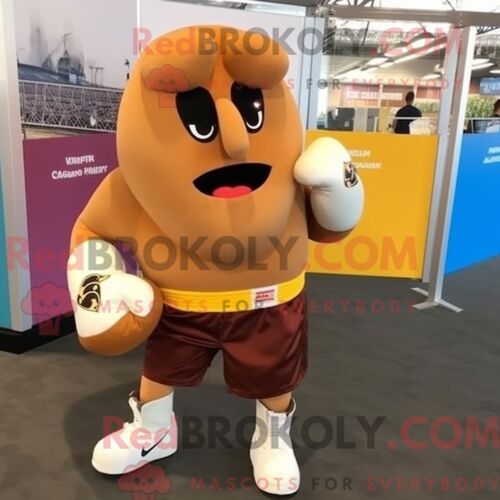 Costume Mascotte Redbrokoly De Gant De Boxe Marron Habillé Avec Un Short Et Des Pochettes
