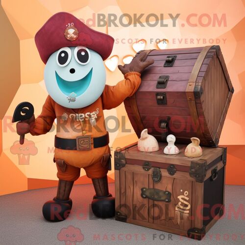 Personnage De Costume De Mascotte Redbrokoly De Coffre Au Trésor De Rouille Habillé Avec Des Leggings Et Des Sacs Messagers