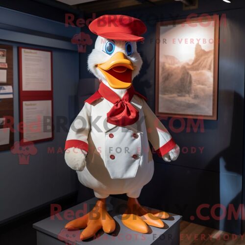 Costume De Mascotte Redbrokoly De Canard De Barbarie Rouge Personnage Habillé D Une Chemise En Popeline Et De Cravates