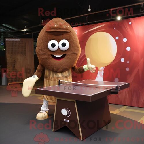 Personnage De Costume De Mascotte Redbrokoly De Table De Ping-Pong Marron Habillé D Une Robe Portefeuille Et De Sacs Messager