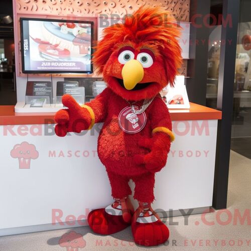 Costume Mascotte Redbrokoly De Chupacabra Orange Personnage Habillé Avec Un Sweat À Capuche Et Des Écharpes