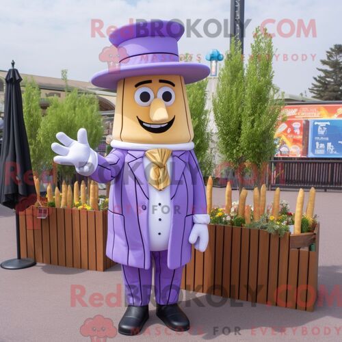 Costume De Mascotte Redbrokoly De Frites À La Lavande Personnage Habillé D Un Blazer Et D Épingles À Chapeau