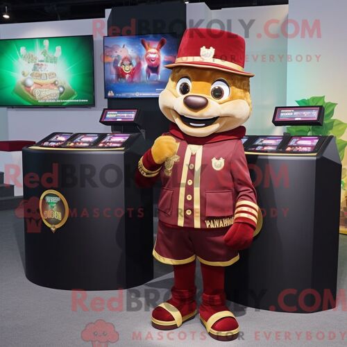 Personnage De Costume De Mascotte Redbrokoly De Pompier Habillé Avec Une Veste De Motard Et Des Clips Pour Écharpe