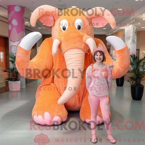 Costume De Mascotte Redbrokoly De Mammouth De Pêche Personnage Habillé Avec Un Legging Et Des Boucles D Oreilles