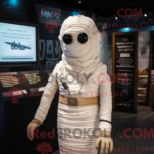 Costume Mascotte Redbrokoly De Momie Blanche Personnage Habillé Avec Un Sweat Et Des Cravates