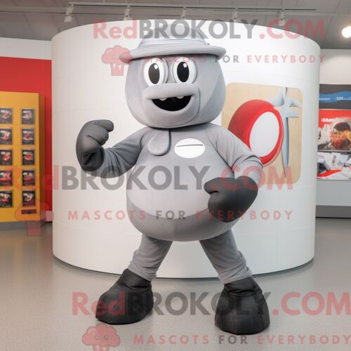 Costume Mascotte Redbrokoly De Gant De Boxe Gris Habillé D Une Jupe Circulaire Et De Bonnets