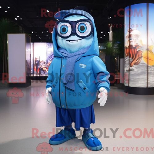 Costume Mascotte Redbrokoly De Blue Cod Personnage Habillé D Un Coupe-Vent Et De Lunettes De Lecture