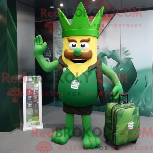 Personnage De Costume De Mascotte Redbrokoly De Roi Vert Forêt Habillé Avec Un Maillot De Bain Et Des Porte-Documents