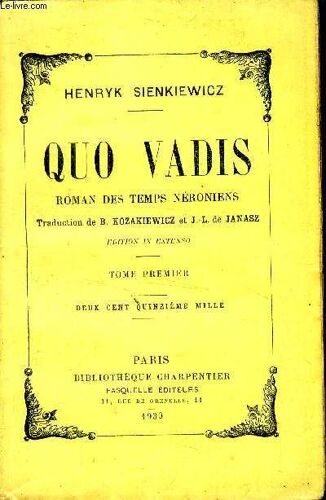 Quo Vadis Roman Des Temps Néroniens En 2 Volumes