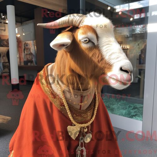 Costume De Mascotte Redbrokoly De Chèvre Boer Rouille Personnage Habillé D Un Manteau Et De Colliers