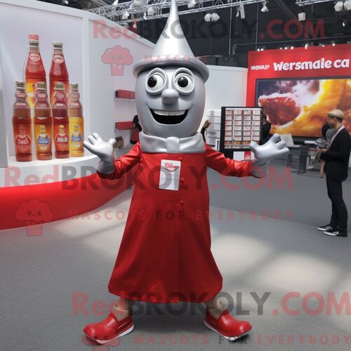 Personnage De Costume De Mascotte Redbrokoly De Bouteille De Ketchup En Argent Habillé D Une Jupe-Culotte Et De Pochettes De Costume