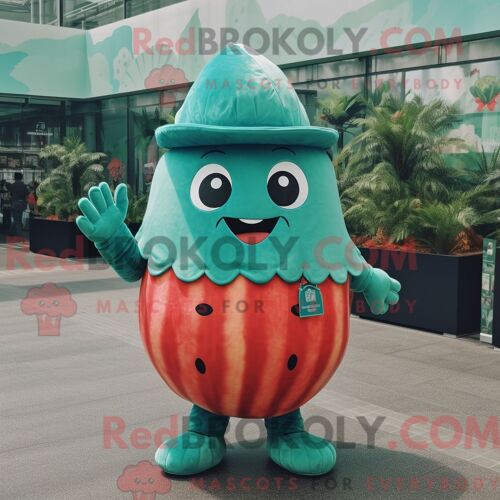 Costume De Mascotte Redbrokoly De Bagels Roses Personnage Habillé Avec Un Costume Et Des Chapeaux