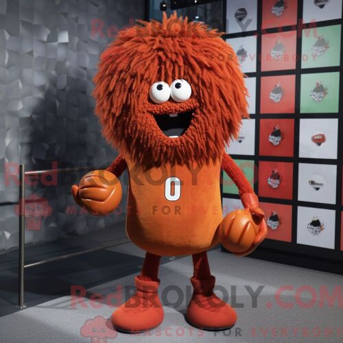 Personnage De Costume De Mascotte Redbrokoly De Boulettes De Viande De Rouille Habillé D Un Rash Guard Et De Pinces À Cheveux