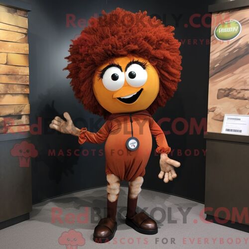 Personnage De Costume De Mascotte Redbrokoly De Boulettes De Viande De Rouille Habillé D Un Rash Guard Et De Pinces À Cheveux