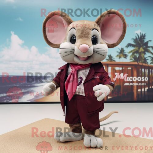Costume De Mascotte Redbrokoly De Souris Marron Habillé D Un Maillot De Bain Et De Pochettes De Costume