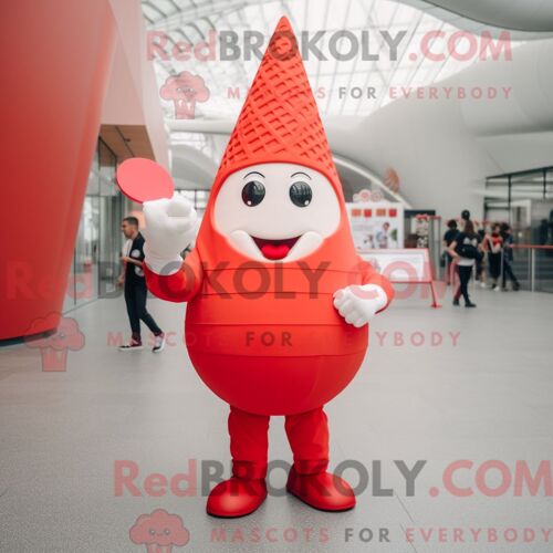 Personnage De Costume De Mascotte Redbrokoly De Cornet De Glace Rouge Habillé D Une Combishort Et De Coussinets De Pieds