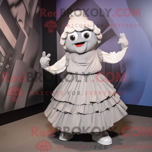 Costume Mascotte Redbrokoly De Gyro Gris Personnage Habillé Avec Une Jupe Plissée Et Des Gants