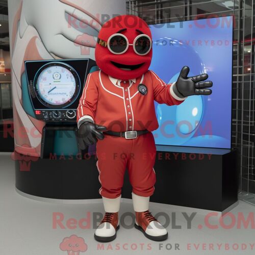 Personnage De Costume De Mascotte Redbrokoly De Gant De Baseball Rouge Habillé D Un Pantalon De Costume Et De Montres Numériques