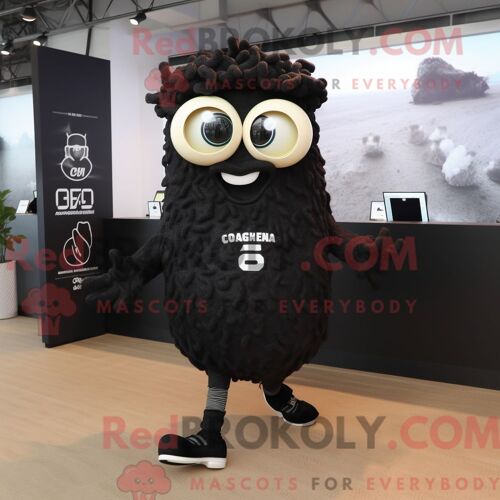 Costume De Mascotte Redbrokoly De Calamars Frits Noirs Personnage Habillé Avec Un Short De Course Et Des Lunettes