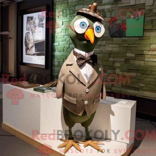 Costume De Mascotte Redbrokoly De Caille D Olive Habillé D Un T-Shirt Graphique Et De Noeuds Papillons