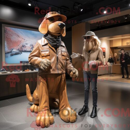 Costume De Mascotte Redbrokoly De Chien Beige Habillé D Une Veste En Cuir Et De Montres