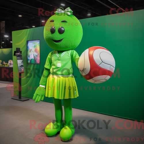 Mascotte Redbrokoly De Ballon De Volley-Ball Vert Personnage Costumé Habillé D Une Robe De Bal Et De Bracelets