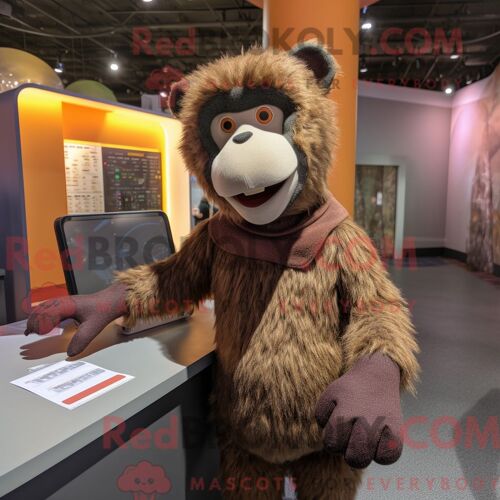Costume De Mascotte Redbrokoly De Babouin Marron Habillé D Une Jupe Crayon Et De Mitaines