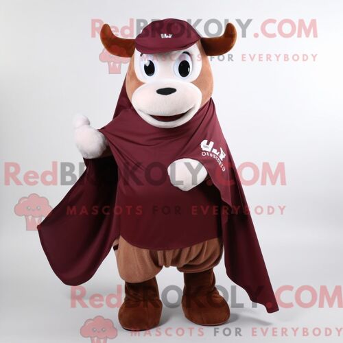 Costume De Mascotte Redbrokoly De Vache Hereford Marron Habillé Avec Une Jupe Portefeuille Et Des Bonnets