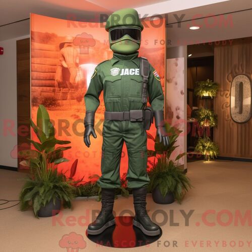 Costume Mascotte Redbrokoly Gi Joe Vert Forêt Personnage Habillé Avec Un Jean Évasé Et Des Bérets