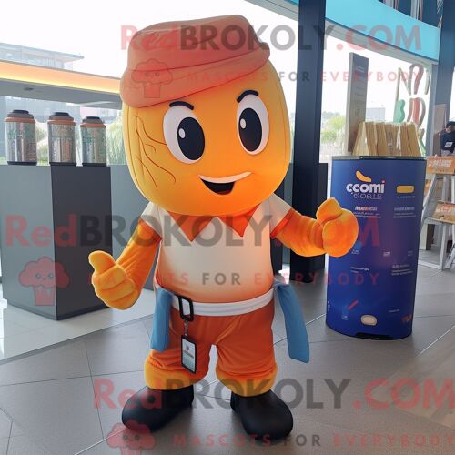 Costume Mascotte Redbrokoly De Bougie Parfumée Orange Personnage Habillé Avec Un T-Shirt Et Des Ceintures