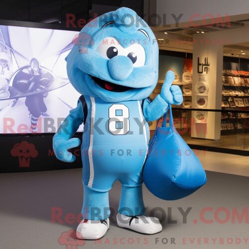 Mascotte Redbrokoly De Casque De Football Américain Bleu Ciel Personnage Habillé Avec Un Débardeur Et Des Sacs Fourre-Tout