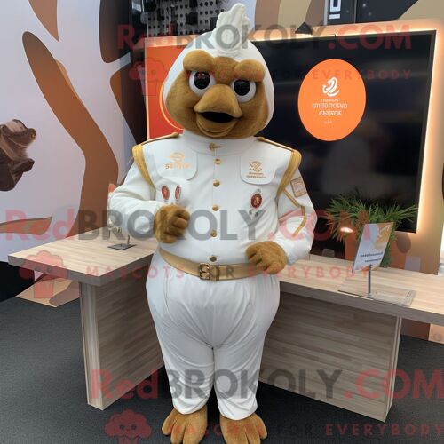 Costume De Mascotte Redbrokoly De Poulet Au Beurre Crème Personnage Habillé D Un Blouson Aviateur Et De Broches