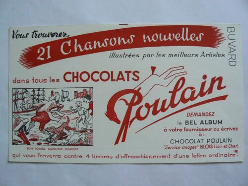 Buvard Publicitaire Des Chocolats "Poulain", Série "21 Chansons Nouvelles"