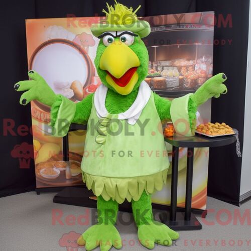 Personnage De Costume De Mascotte Redbrokoly De Poulet Parmesan Vert Citron Habillé D Une Jupe-Culotte Et De Colliers