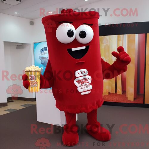 Personnage De Costume De Mascotte Redbrokoly De Pop Corn Marron Habillé Avec Un Jean Bootcut Et Des Bagues