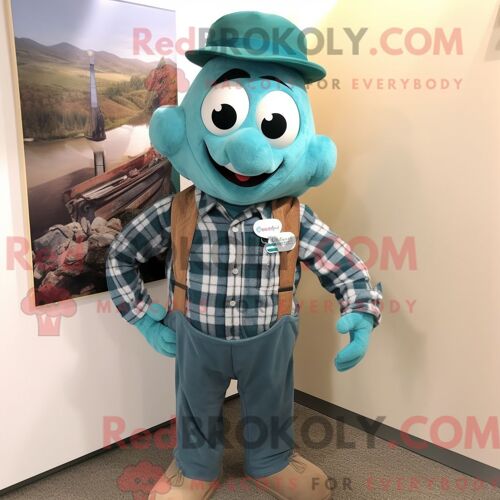 Costume De Mascotte Redbrokoly De Magicien Bleu Sarcelle Habillé D Une Chemise En Flanelle Et De Cravates